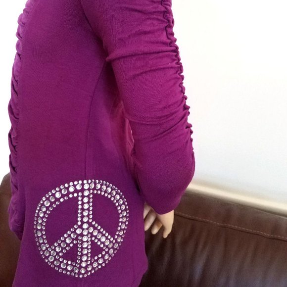 NEW sz  4 8 Lipstik Girls Magenta Tunic Top Long Sleeves Ruched Peace Rhinestone - Picture 2 of 3